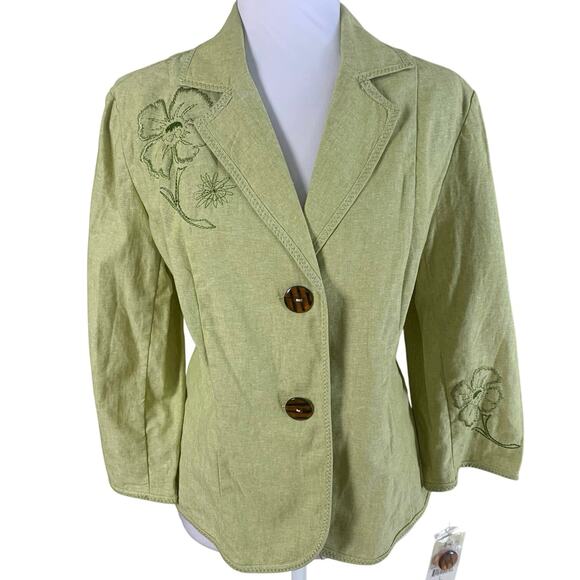 NEW Vtg Requirements Size L Linen Cotton Embroidered Blazer Jacket Celery Green - Picture 1 of 7